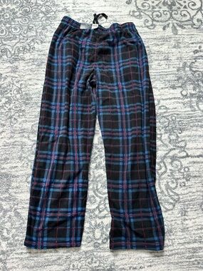Faded Glory Black Fleece Pants with Blue and Red Plaid men’s 32-24